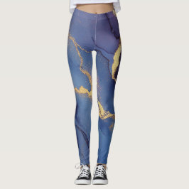 Blauer Hintergrund mit goldenen Streifen und Punkt Leggings