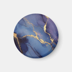 Blauer Hintergrund mit goldenen Streifen und Punkt Magnet