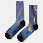 Blauer Hintergrund mit goldenen Streifen und Punkt Socken (Linkes Detail)