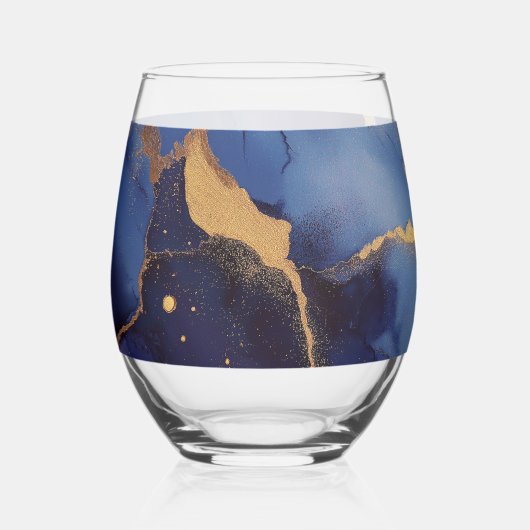 Blauer Hintergrund mit goldenen Streifen und Punkt Weinglas Ohne Stiel (Vorderseite)