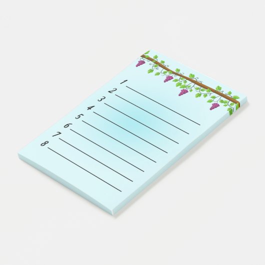 Blauer Hintergrund mit Reben 4" x 6" Post-it Klebezettel (angewinkelt)