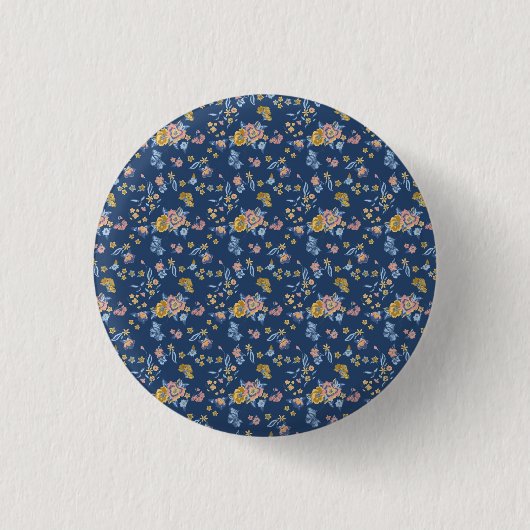 Blauer Hintergrund Thread-Effekt Blumenmuster Button (Vorderseite)