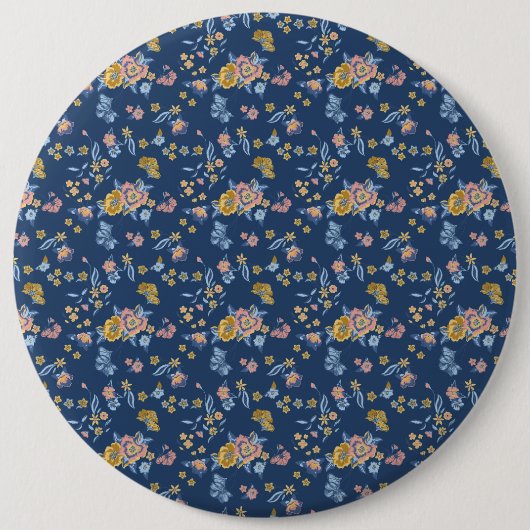 Blauer Hintergrund Thread-Effekt Blumenmuster Button (Vorderseite)