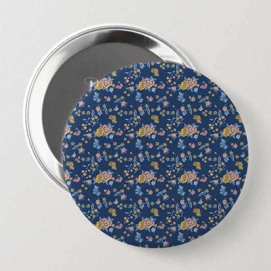 Blauer Hintergrund Thread-Effekt Blumenmuster Button (Vorne & Hinten)