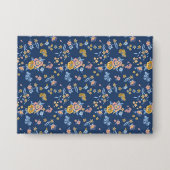 Blauer Hintergrund Thread-Effekt Blumenmuster Button (Vorderseite)