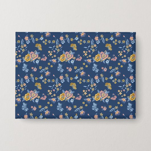 Blauer Hintergrund Thread-Effekt Blumenmuster Button (Vorderseite)