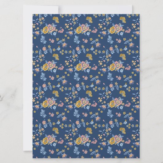 Blauer Hintergrund Thread-Effekt Blumenmuster Karte (Vorderseite)