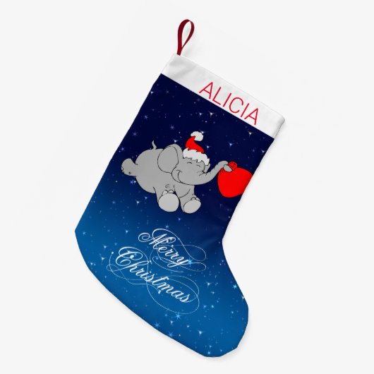 Blauer Hintergrund und Elefant Kleiner Weihnachtsstrumpf (Vorderansicht (hängend))