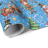 Blauer Hintergrund Weihnachtsdekorationsmuster Geschenkpapier (Rolleneckpunkt)