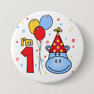 Blauer Hippie Face First Birthday Pinback Button