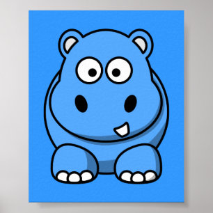 Blauer Hippo - niedlicher Cartoon Wildtierspass Poster