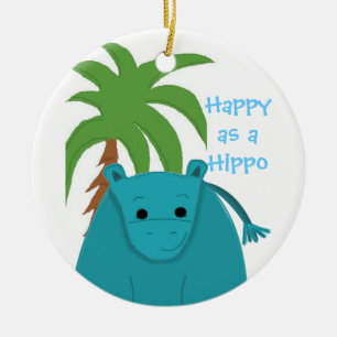 Blauer Hippopotamus mit Palmbaum Keramikornament