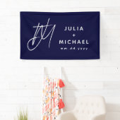 Blauer Hochzeitbanner mit Monogramm und Datum Banner (Insitu)