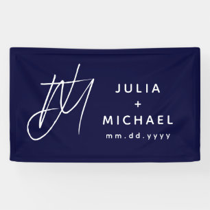 Blauer Hochzeitbanner mit Monogramm und Datum Banner