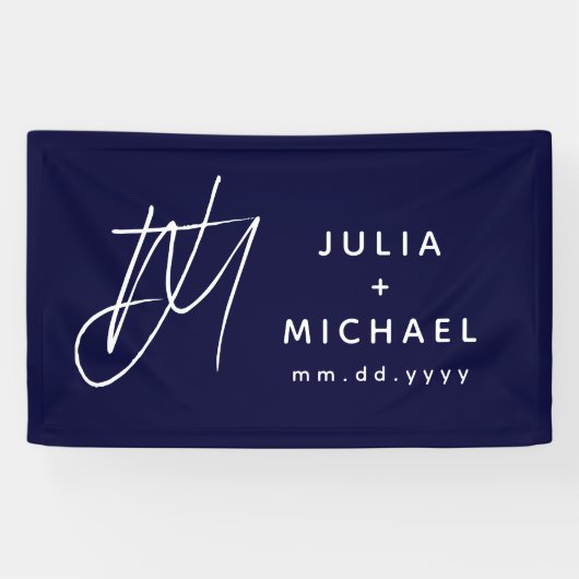 Blauer Hochzeitbanner mit Monogramm und Datum Banner (Horizontal)