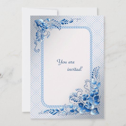 Blauer Hochzeitsempfang auf silberfarbenem Styling Einladung (Rückseite)