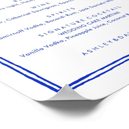 Blauer Hochzeitsgetränk in Handschrift Poster (Ecke)