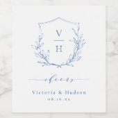 Blauer Hochzeitsgrad des botanischen Wappen Weinetikett (Einzelnes Label)