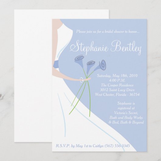 Blauer Hochzeitskleid Brautdusche Einladung (Vorne/Hinten)