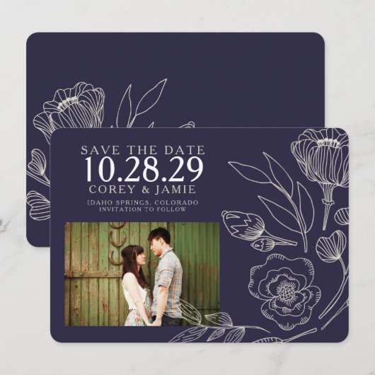 Blauer Hochzeitskorb Save The Date (Vorne/Hinten)