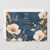 Blauer Hochzeitsmarsch in Elfenbeinflora Save The Date (Vorderseite)