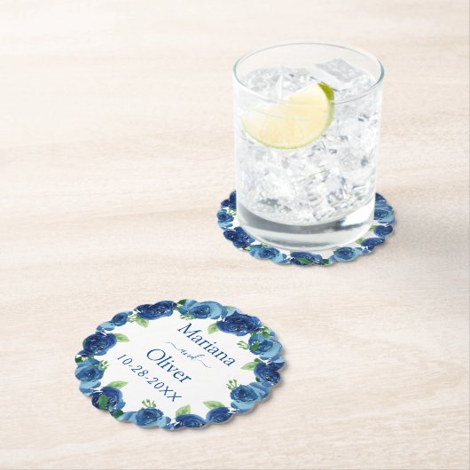 Blauer Hochzeitspapier-Untersetzer Untersetzer (Vor Ort)