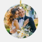 Blauer Hochzeitsschein-Foto Keramik Ornament (Hinten)