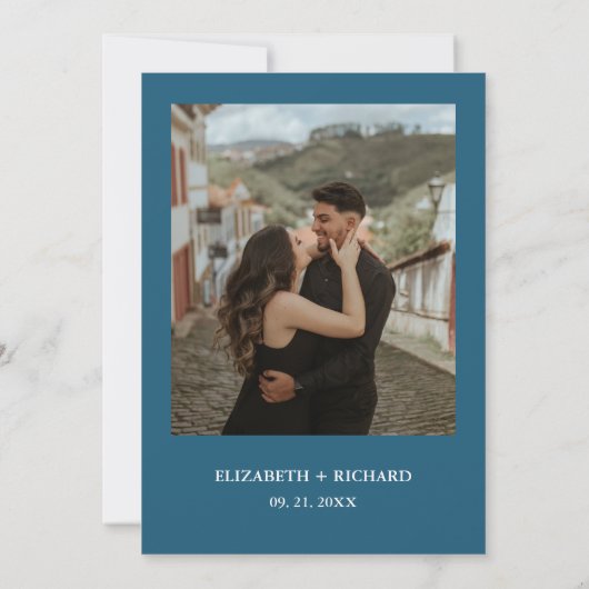 Blauer Hochzeitsstift mit Handschrift Einladung (Rückseite)