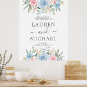 Blauer Hochzeitstag Begrüßungszeichen Poster (Küche)