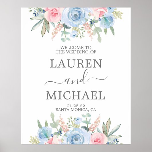 Blauer Hochzeitstag Begrüßungszeichen Poster (Vorne)