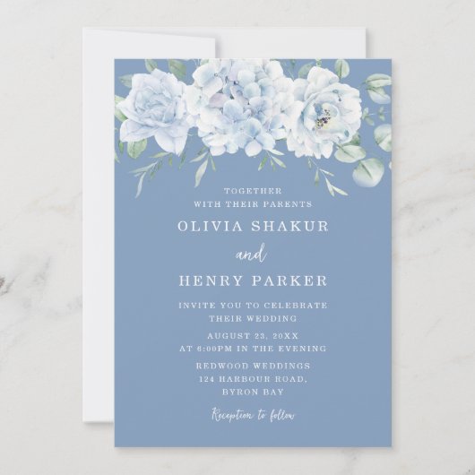 Blauer Hochzeitstag Einladung (Vorderseite)