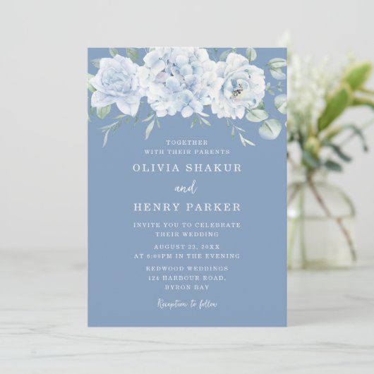 Blauer Hochzeitstag Einladung (Stehend Vorderseite)