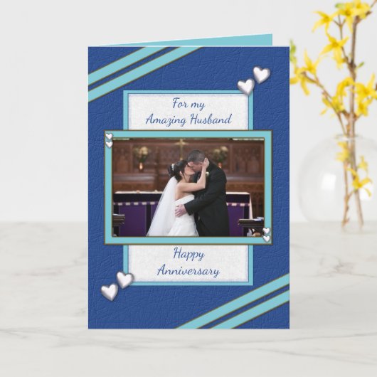 Blauer Hochzeitstag Foto Gruß Karte (Gelbe Blume)