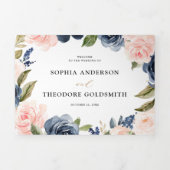 Blauer Hochzeitstag mit blauem Rosa Dreifach Gefaltete Ankündigung (Cover)