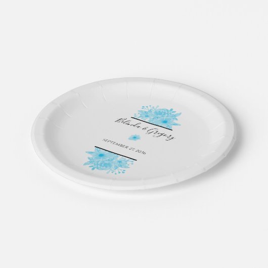 Blauer Hochzeitstag Pappteller (Schrägansicht)