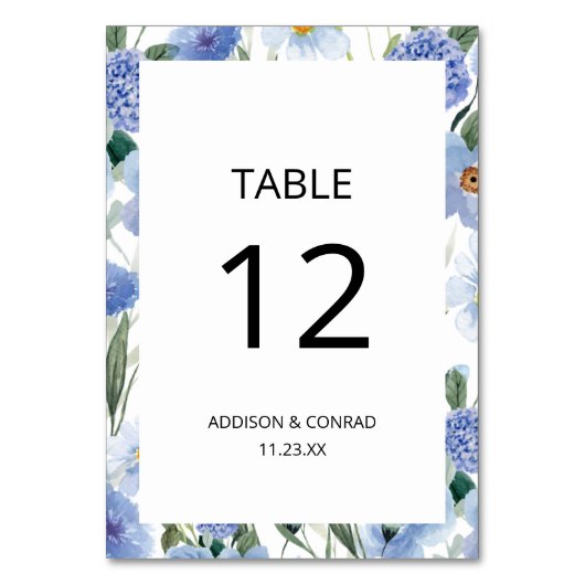 Blauer Hochzeitstag Tischnummer (Vorderseite)