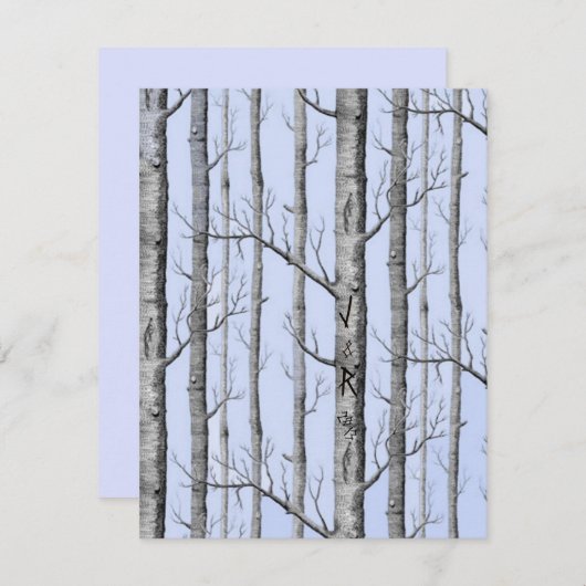 Blauer Hochzeitstich Einladung (Vorne/Hinten)