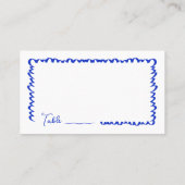 Blauer Hochzeitstisch mit handgezeichnetem Whimsic Platzkarte (Rückseite)