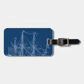 Blauer hoher Segelschiff-Plan Gepäckanhänger (Vorderseite horizontal)