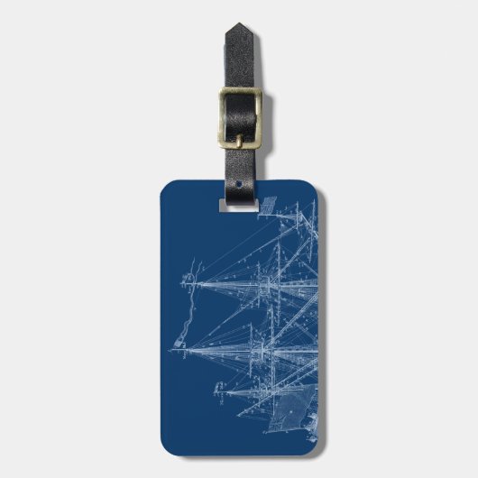 Blauer hoher Segelschiff-Plan Gepäckanhänger (Vorderseite vertikal)