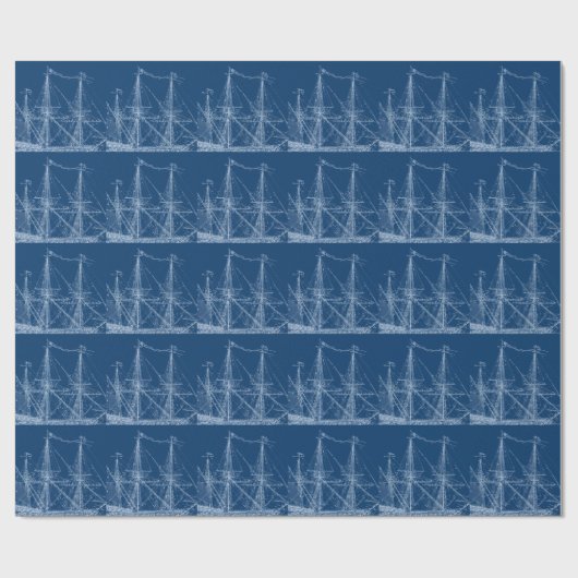 Blauer hoher Segelschiff-Plan Geschenkpapier (Flach)