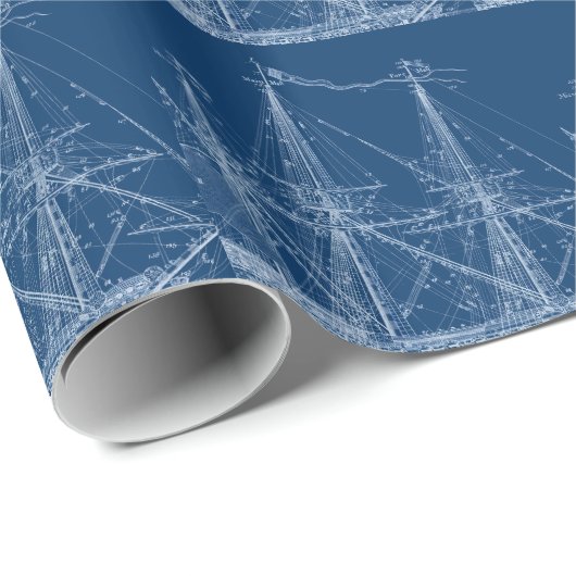 Blauer hoher Segelschiff-Plan Geschenkpapier (Rolleneckpunkt)