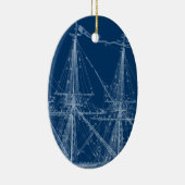 Blauer hoher Segelschiff-Plan Keramik Ornament (Rechts)