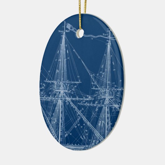 Blauer hoher Segelschiff-Plan Keramik Ornament (Links)