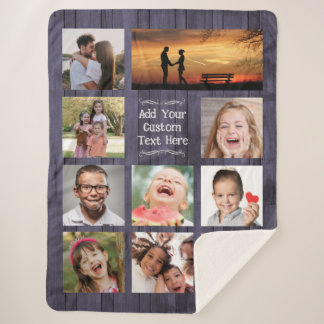 Blauer Holz-Fotocollage mit Text Sherpadecke