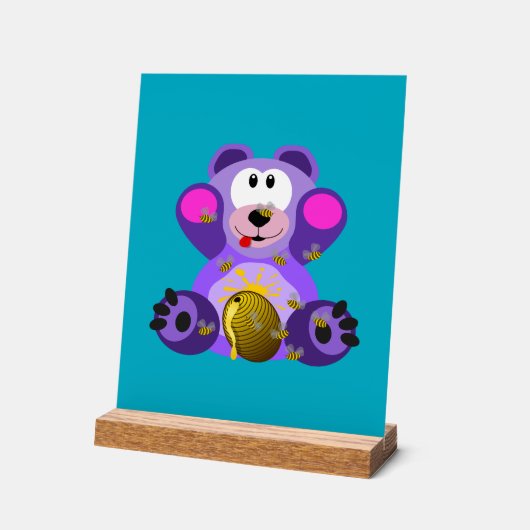 Blauer Honig Bär Acrylschild (Winkel)