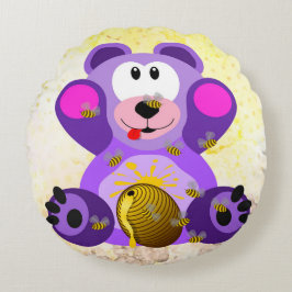 Blauer Honig Bär Rundes Kissen