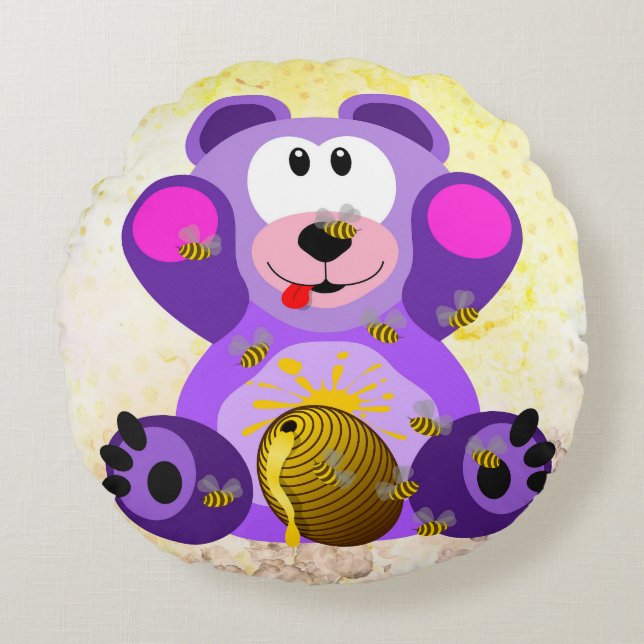Blauer Honig Bär Rundes Kissen (Vorderseite)