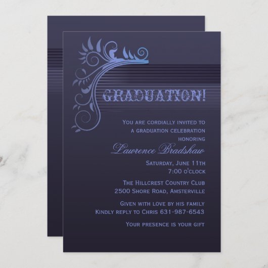 Blauer Horizont Abschluss Einladung (Vorne/Hinten)