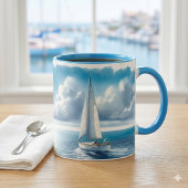 Blauer Horizont Einsames Segelboot Tasse